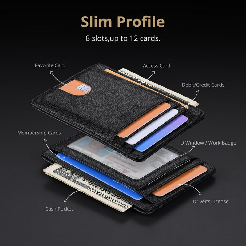 Buffway Slim Minimalist Front Pocket RFID Blocking Leather Wallets for Men and Women - Lichee Black - Image 4